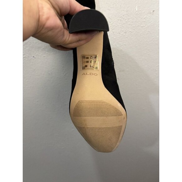 Aldo Over The Knee Sock Boots Black Women 9 Faux Suede Block Heel - Picture 7 of 15